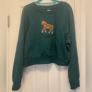 Maeve Green Sweatshirt with Horse Embroidery